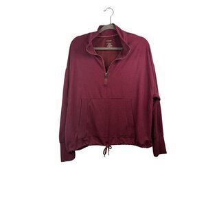 Nine West Active Burgundy Quarter Zip Pullover With Drawstring Hem L